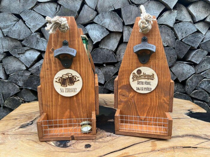 Dřevěný nosič piva | varianta zlatý dub - Obrázek 3